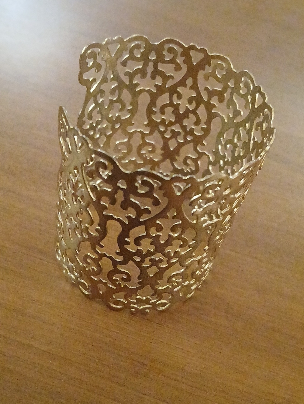 Gold Tone Filigree Wide Cuff Bracelet - Women's Fashion Jewelry Small